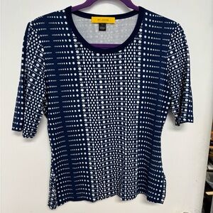 St. John Blue and White Dotted Short Sleeve Top